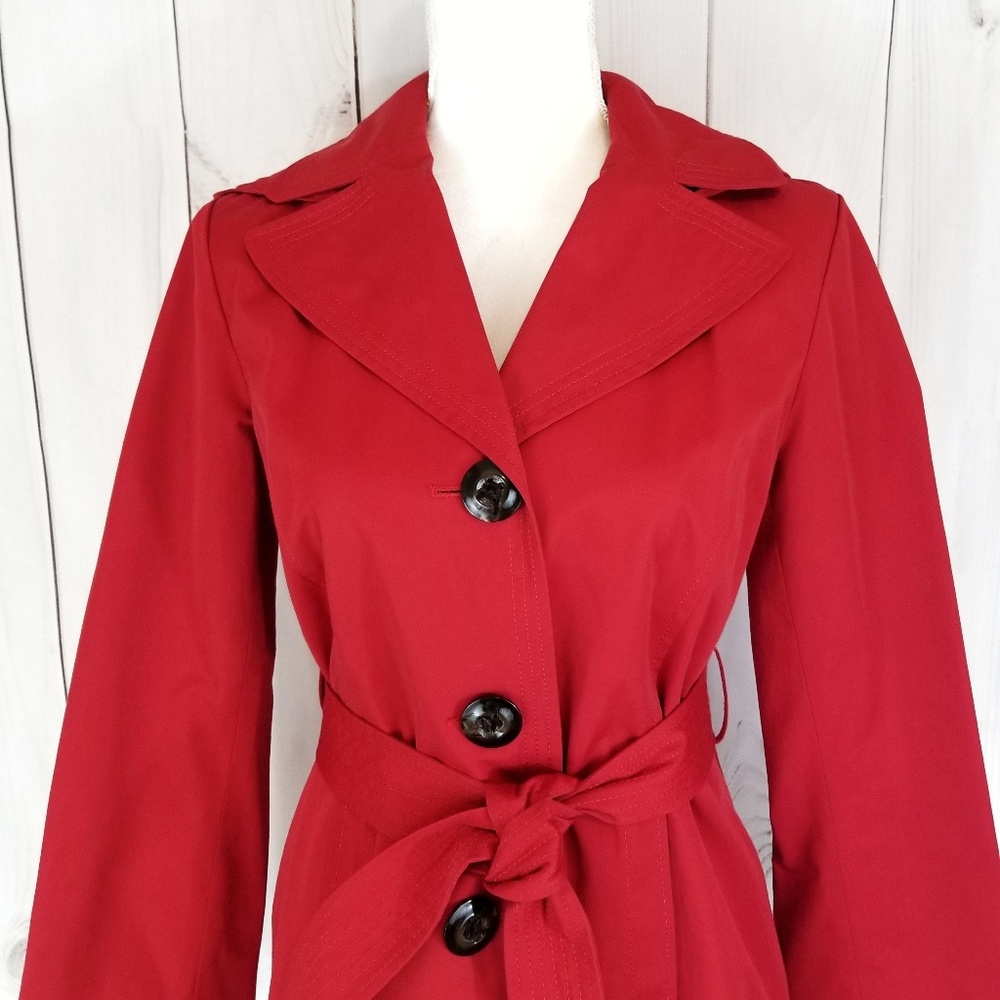 Ellen Tracy Button Down Tie Waist Hooded Jacket - Picture 2 of 7